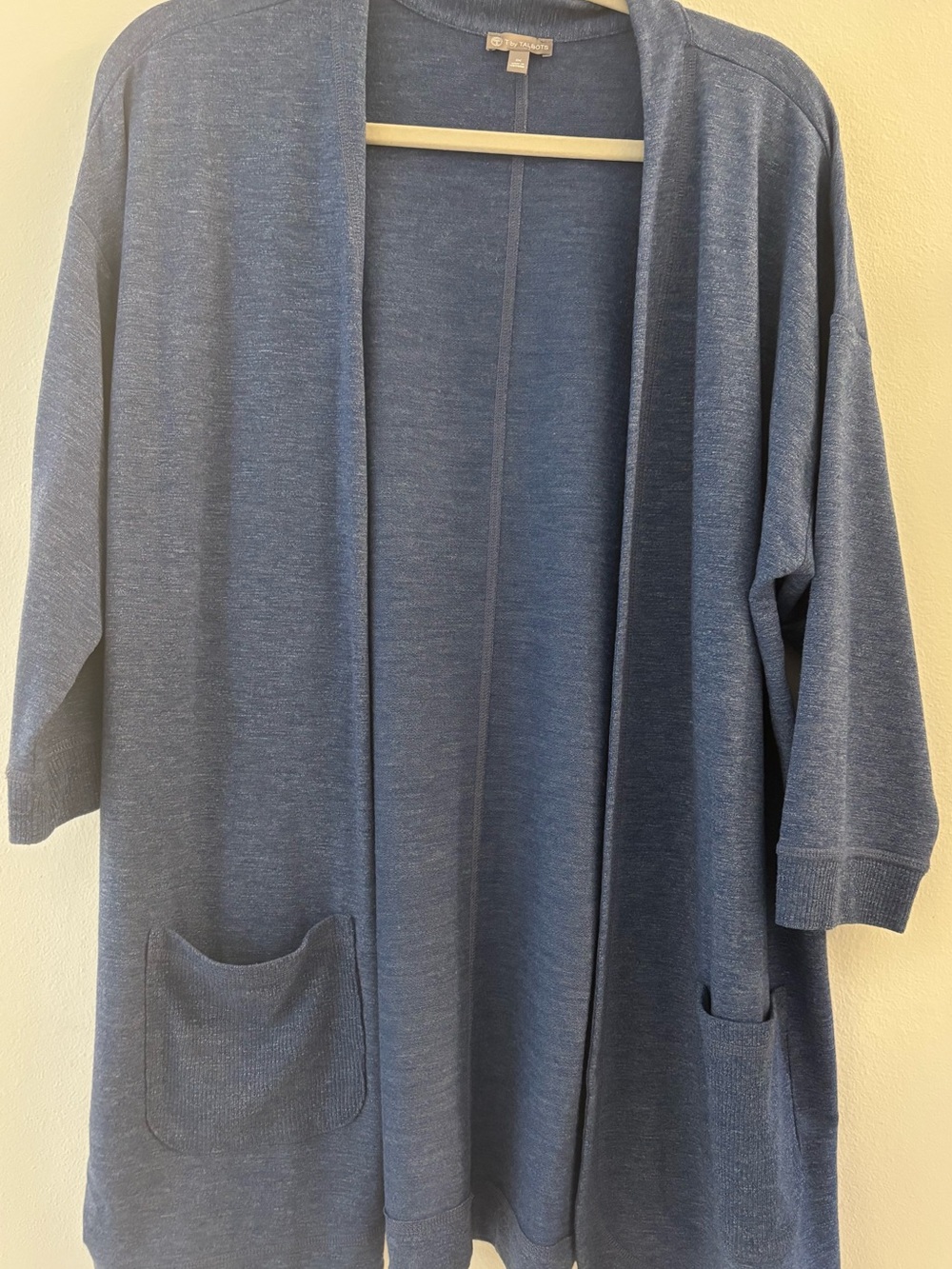 Talbots Open-Front Knit Cardigan Jacket in Heathered Blue